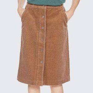 Uniqlo Brown Corduroy Midi Pencil Skirt Button-Front with Pockets EUC